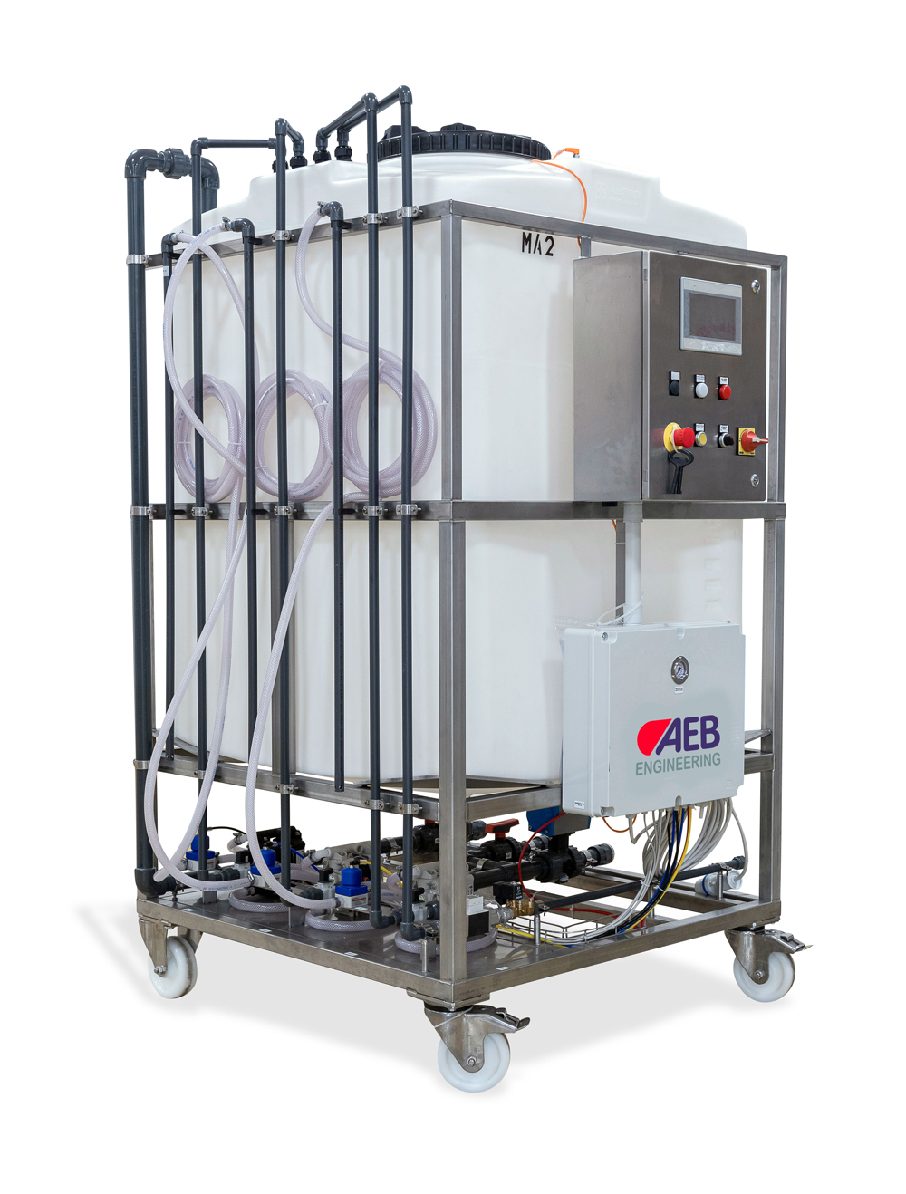 Equipo para preparar soluciones de lavado para depósitos y tuberias para el vino