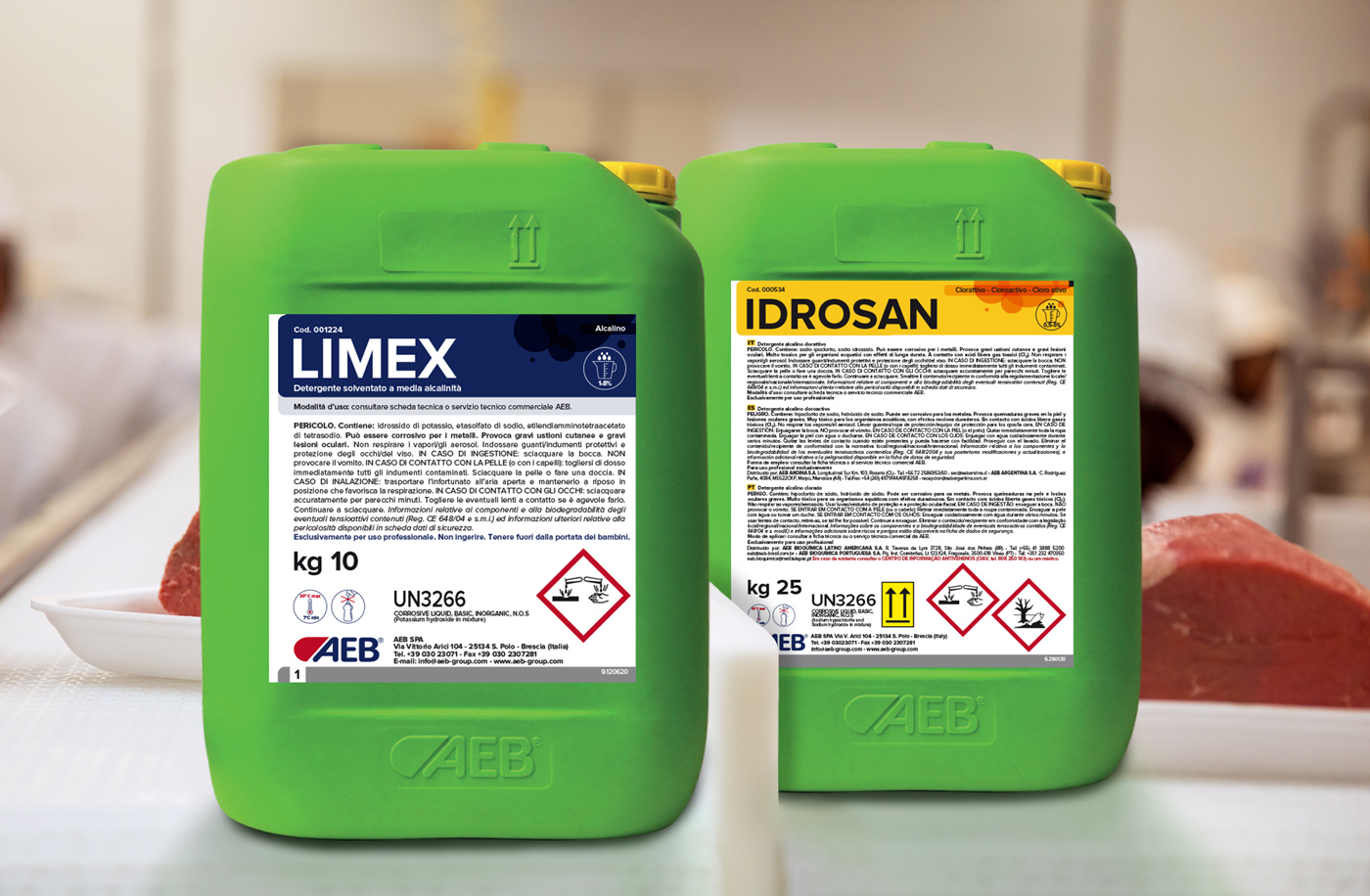Idrosan and Limex alkaline detergents for meat and food production processing liquid formulations for sanitising AEB systems and equipment Alkaline detergents liquid formulations meat and food processing
